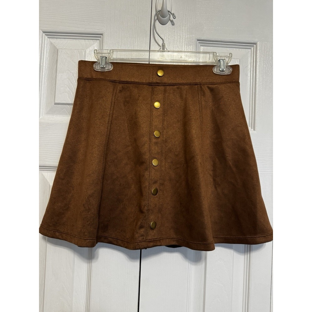 Halara High Waisted Faux Suede Skort Western Med Brown A-Line Mini Skirt Shorts